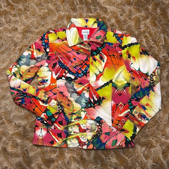 Chico's multi-coloured butterfly print button-up shirt size 0 #fairycore - Picture 9 of 10